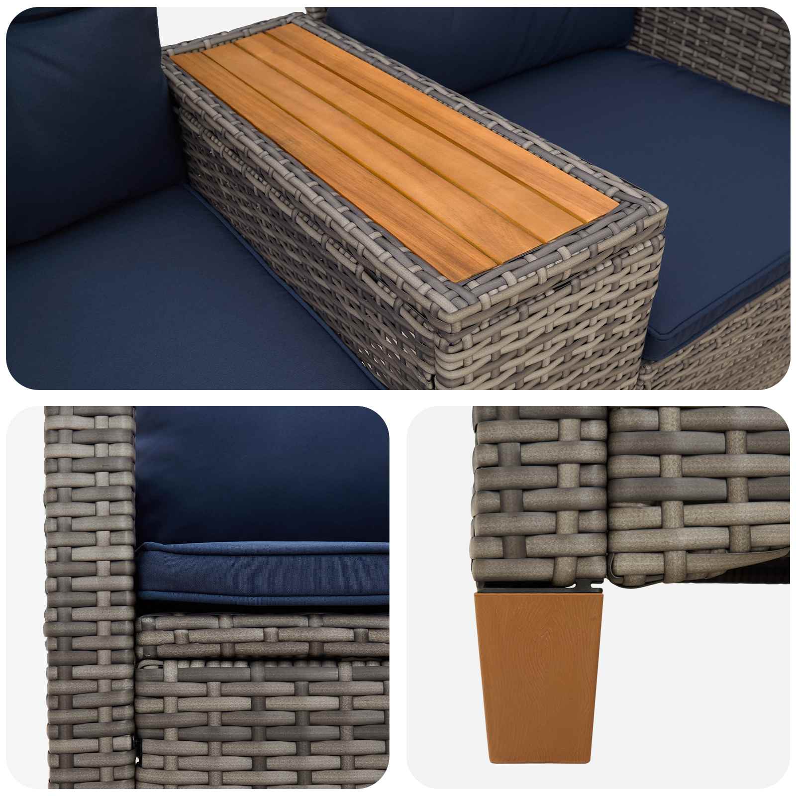 Reclining Bench med Bord Grå og Marineblå 126 x 65 x 112 cm