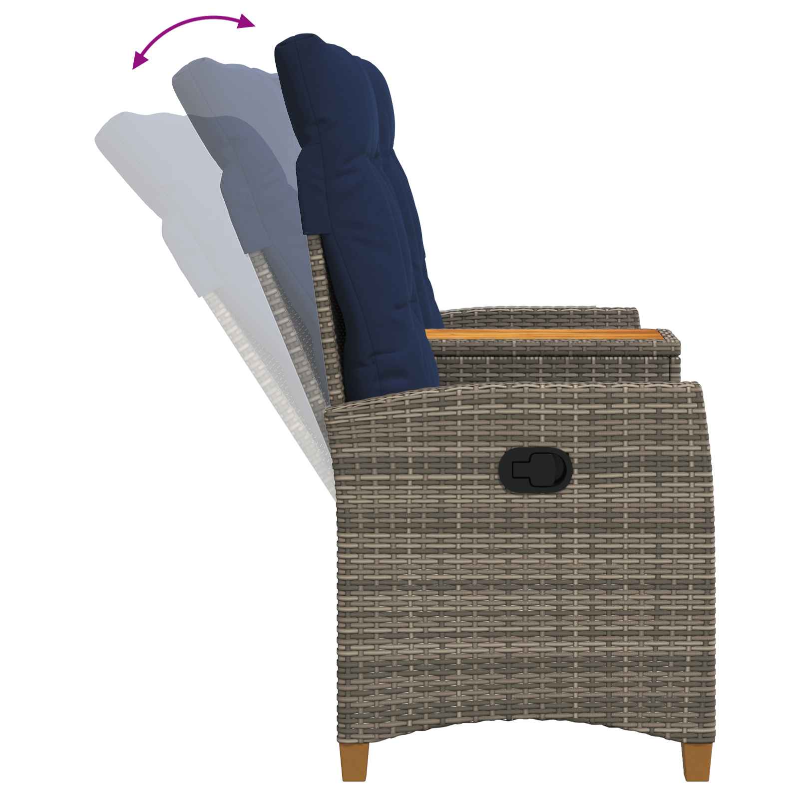 Reclining Bench med Bord Grå og Marineblå 126 x 65 x 112 cm