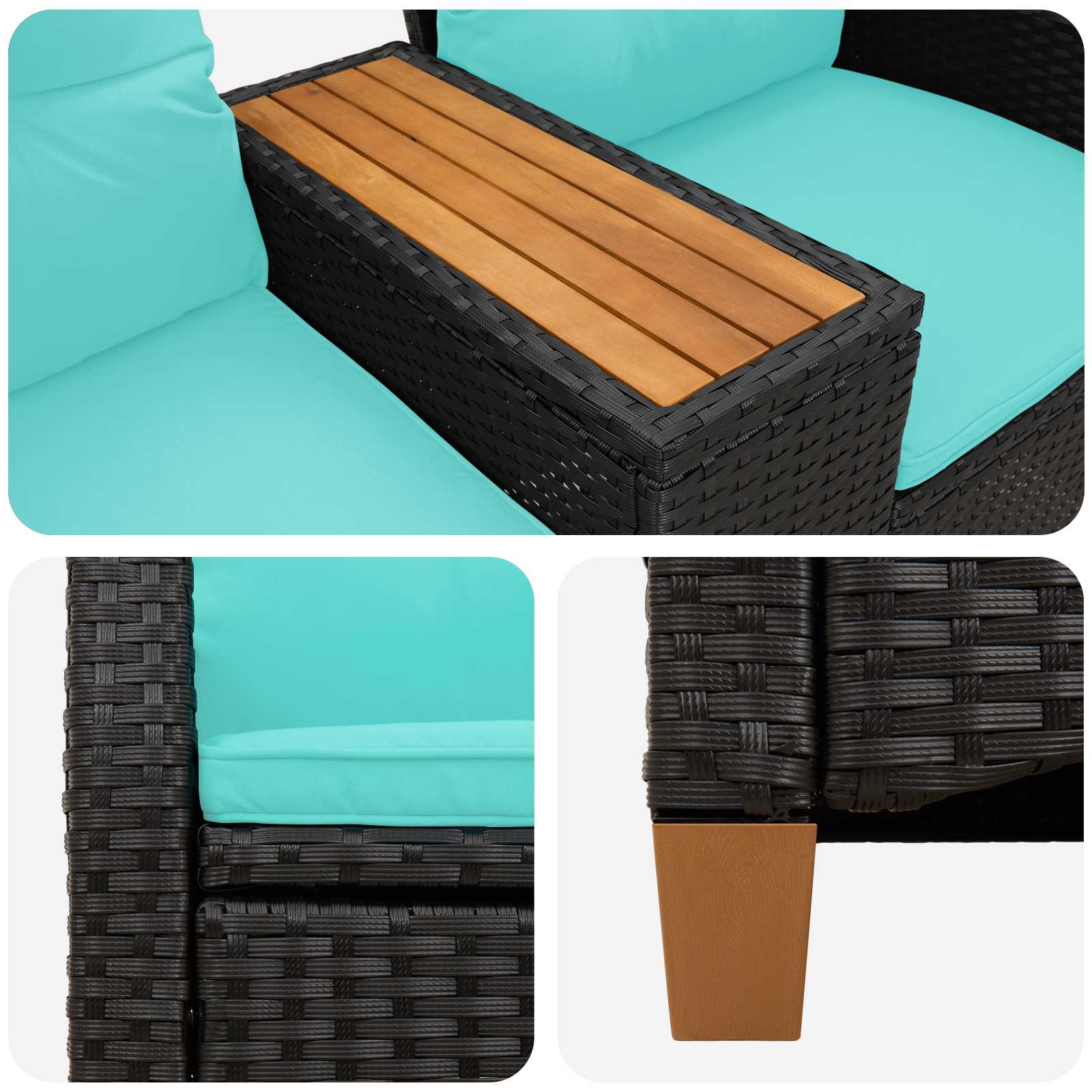 Reclining Bench med Bord Sort og turkis 126 x 65 x 112 cm