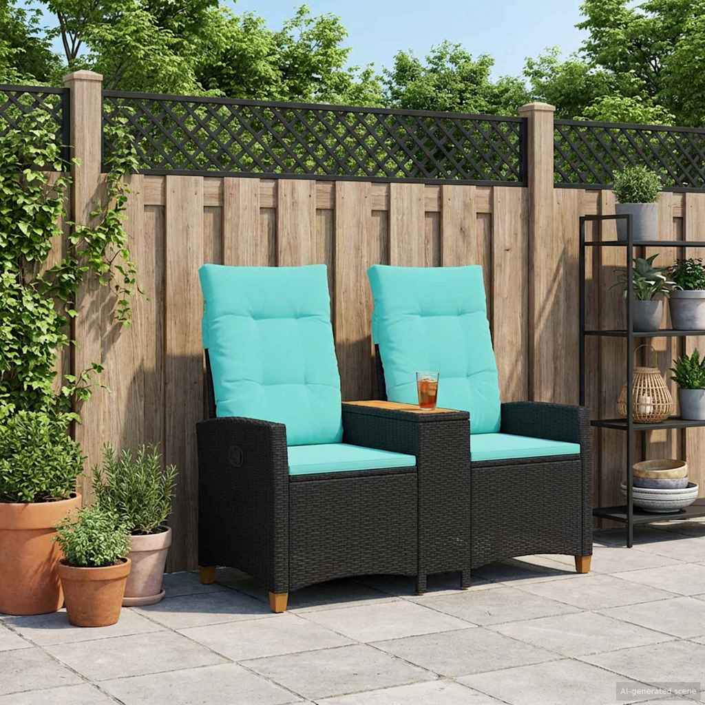 Reclining Bench med Bord Sort og turkis 126 x 65 x 112 cm