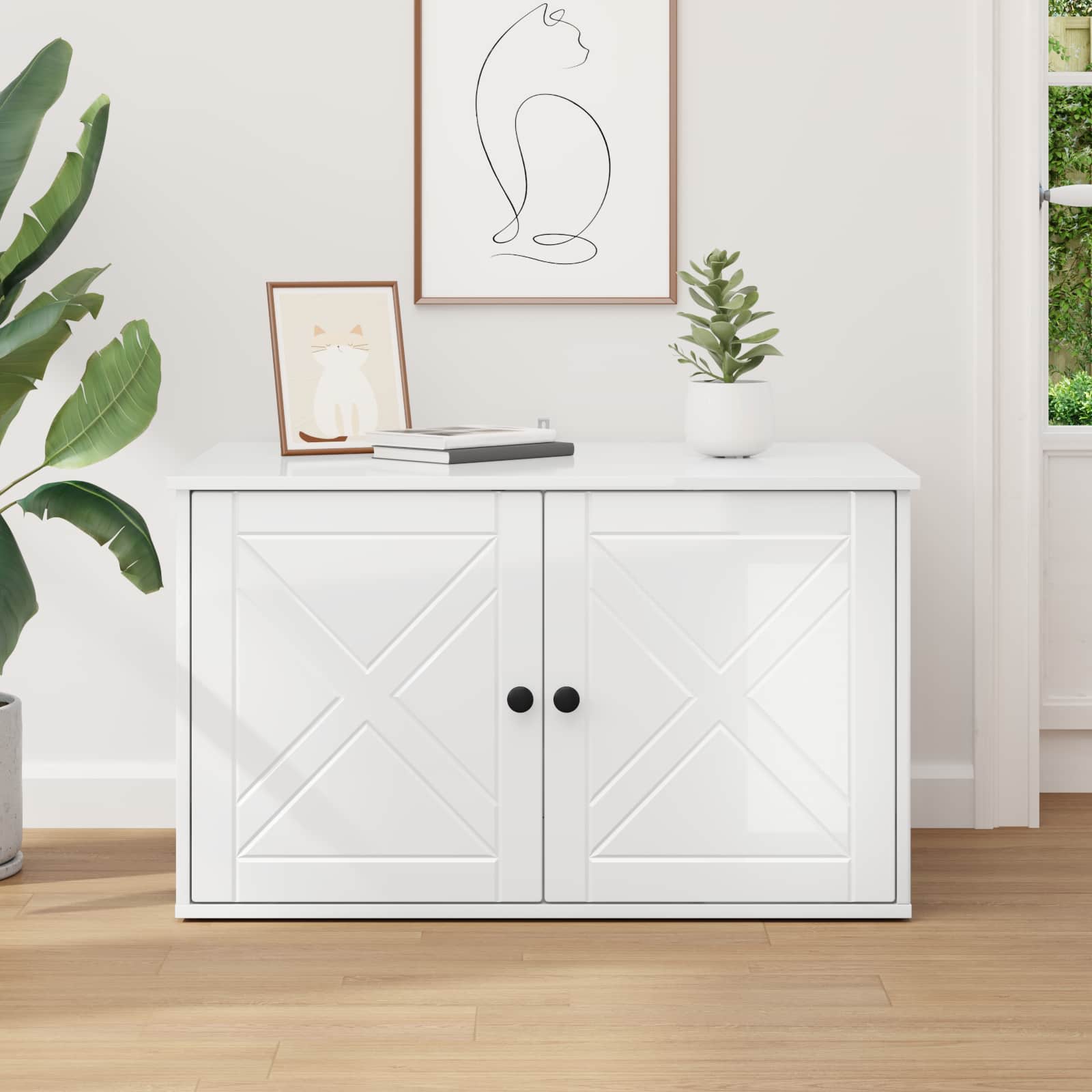 Kat Hus Gloss Hvid 85 x 55 x 50 cm Konstrueret træ