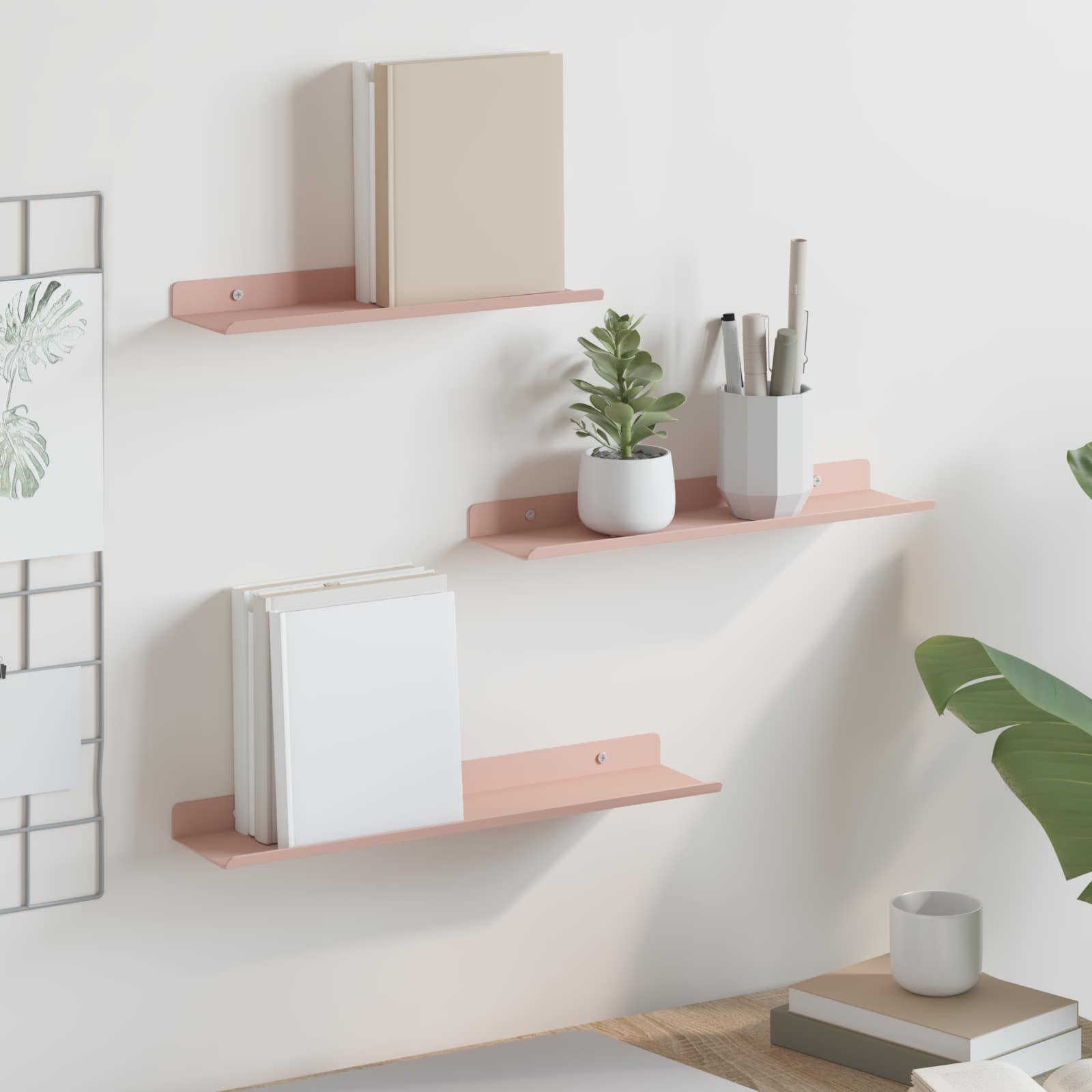 Svævende hylde Vægmonteret 3 pcs Lyserød 40 x 9 x 2,5 cm Stål