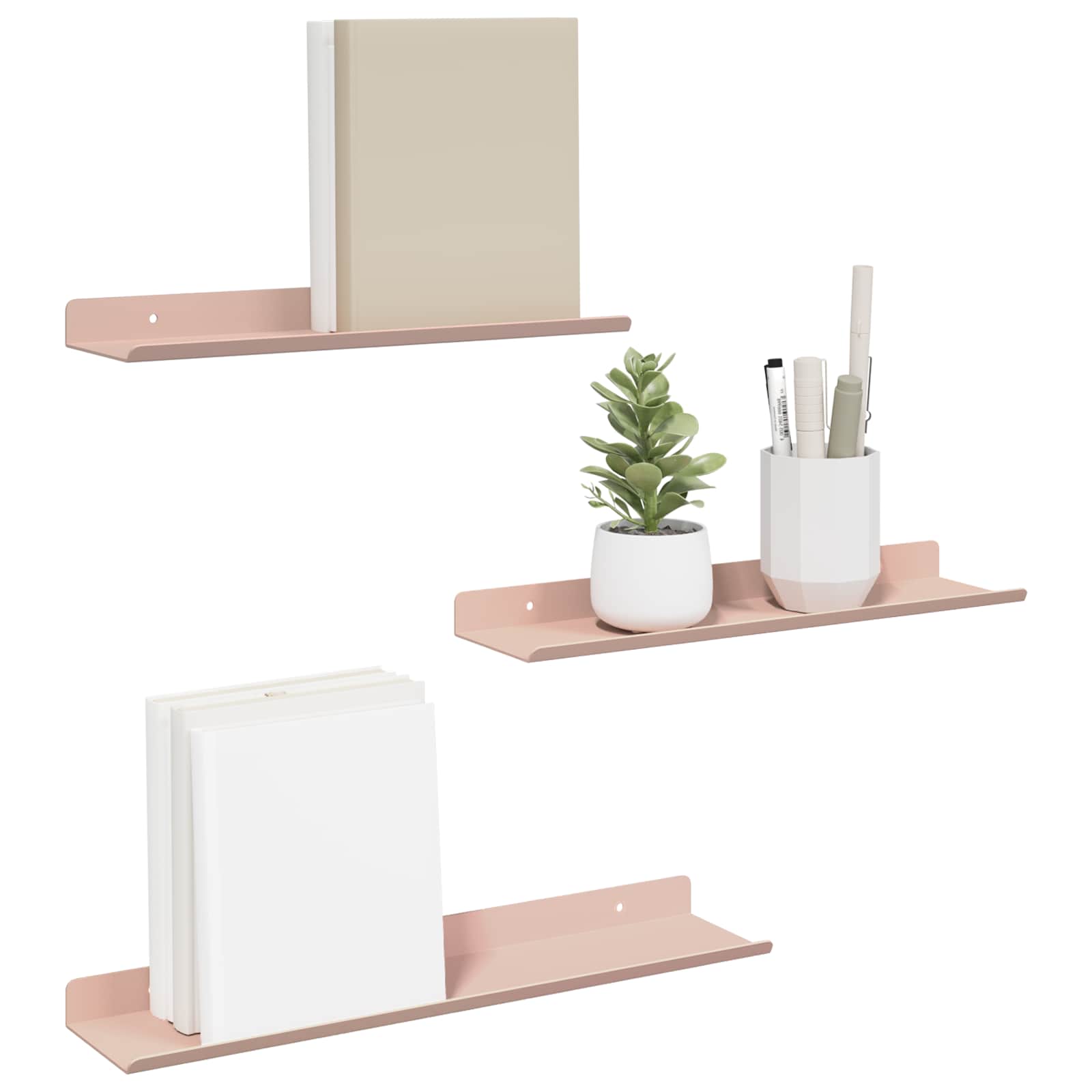 Svævende hylde Vægmonteret 3 pcs Lyserød 40 x 9 x 2,5 cm Stål