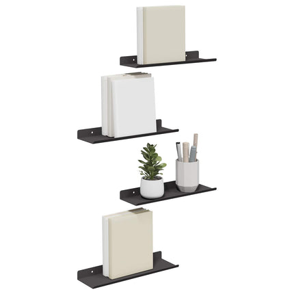 Svævende hylde 4 stk. Sort 30 x 9 x 2,5 cm Stål