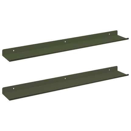 Svævende hylde 2 stk. Oliven grøn 60 x 8,5 x 2,5 cm Stål