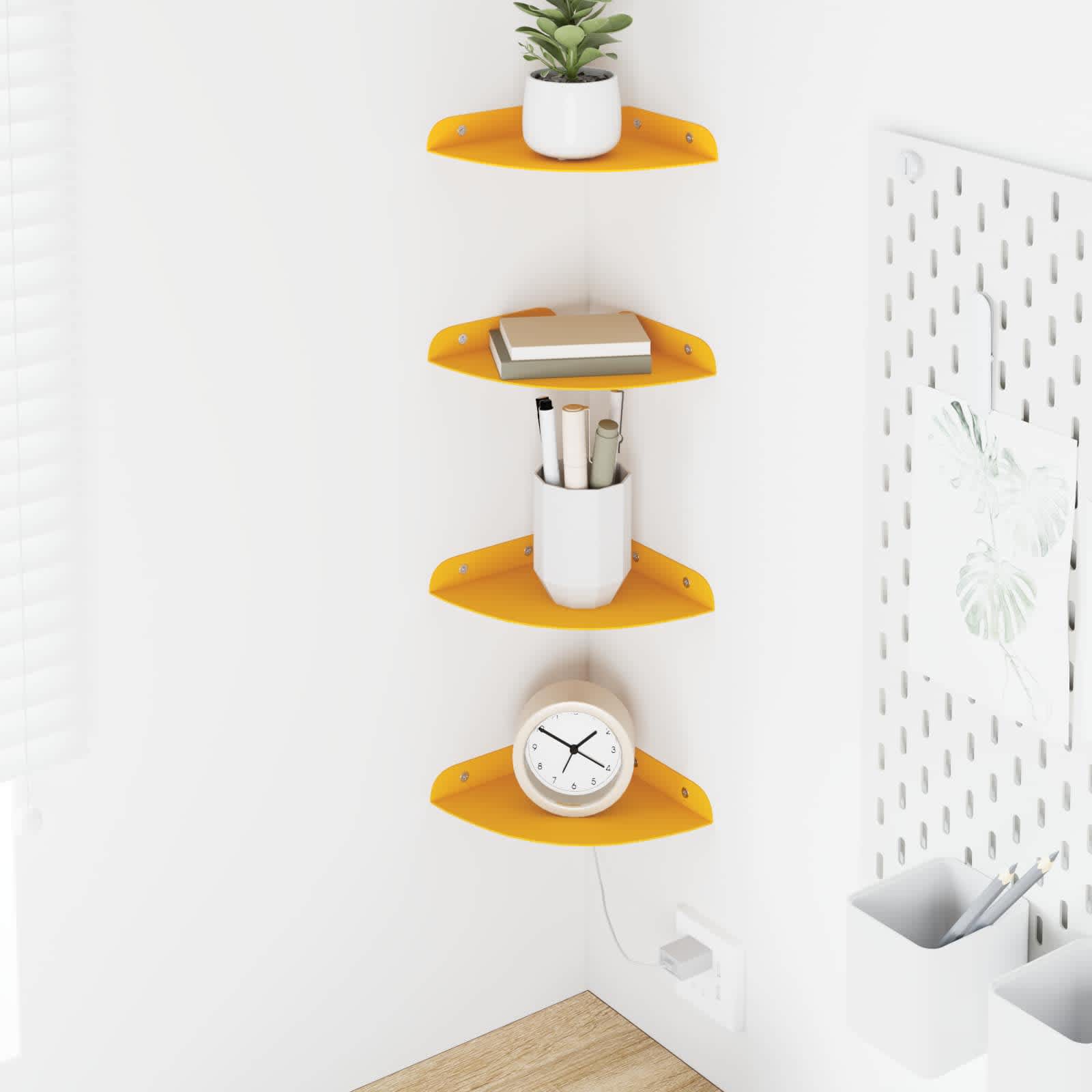 Svævende hylde med hylde 4 pcs Sennepsgul 15 x 15 x 2 cm