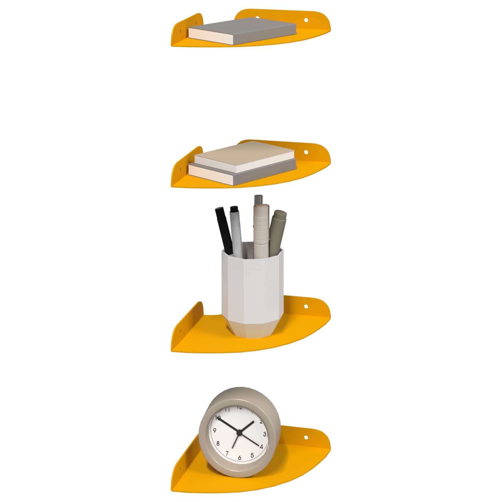 Svævende hylde med hylde 4 pcs Sennepsgul 15 x 15 x 2 cm