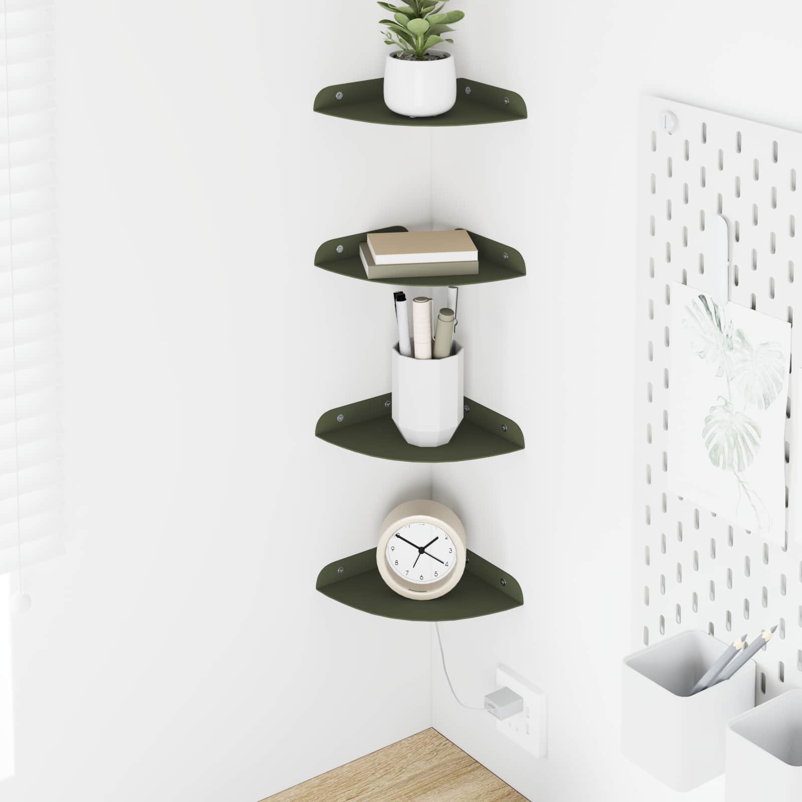 Svævende hylde med hylde 4 pcs Oliven grøn 15 x 15 x 2 cm