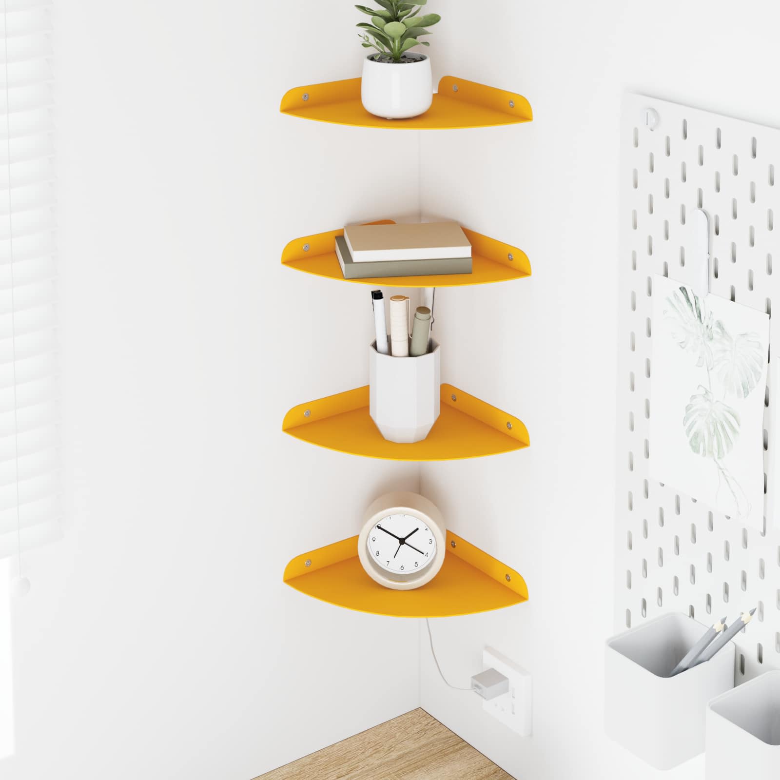 Svævende hylde med hylde 4 pcs Sennepsgul 18 x 18 x 2 cm