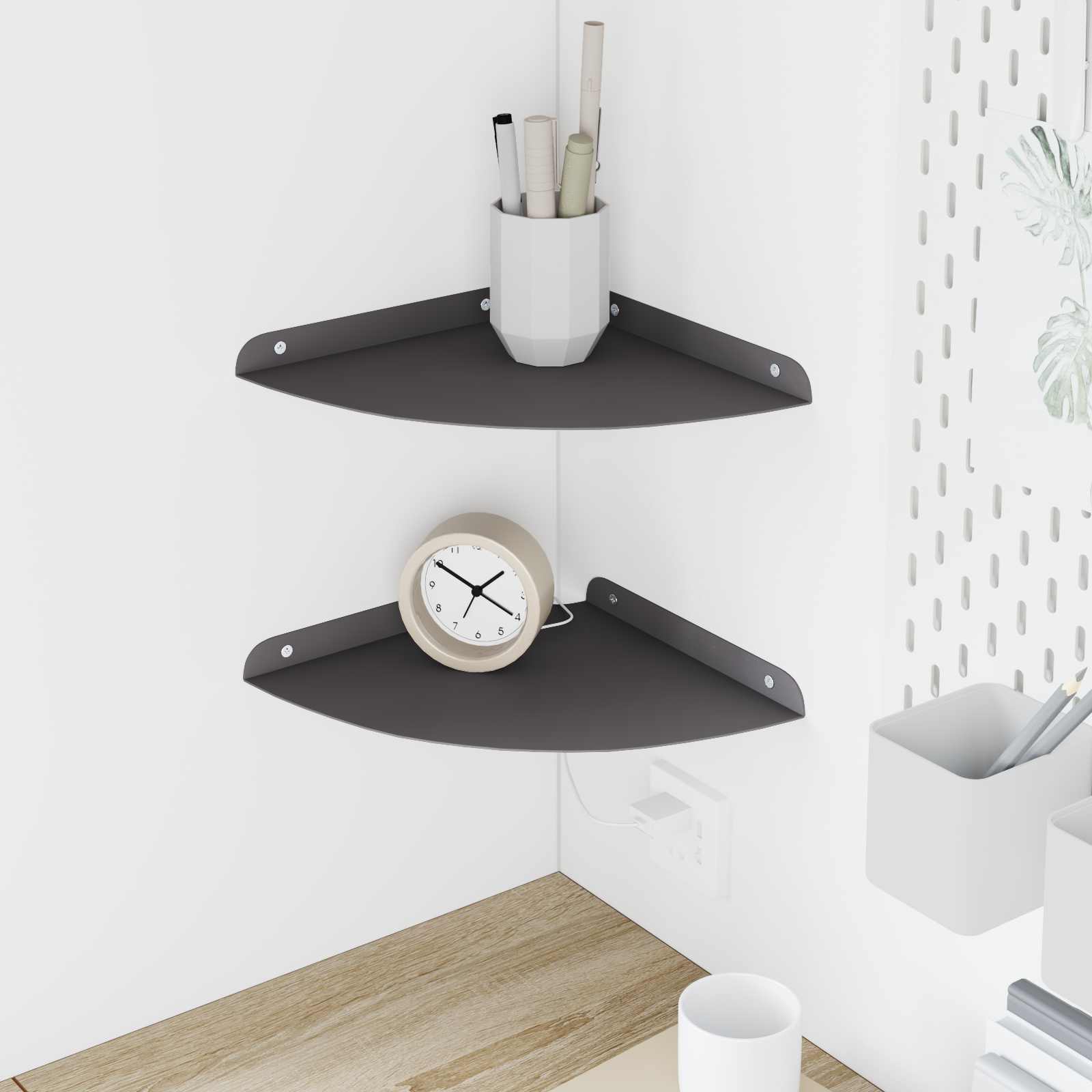 Hjørne Flydende Hylde med hylde 2 pcs Sort 24 x 24 x 2 cm
