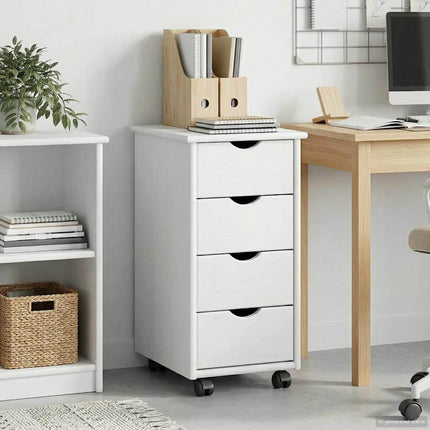Rullende skab med hjul Hvid 34 x 39 x 65,5 cm Massivt fyrretræ