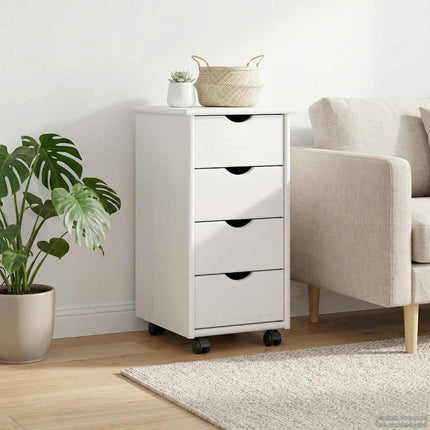 Rullende skab med hjul Hvid 34 x 39 x 65,5 cm Massivt fyrretræ