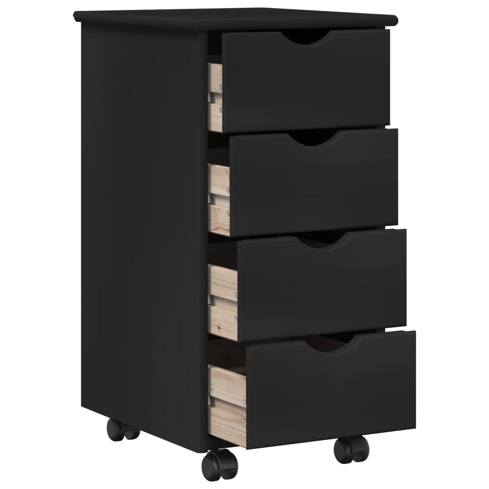 Rullende skab med hjul Sort 34 x 39 x 65,5 cm Massivt fyrretræ