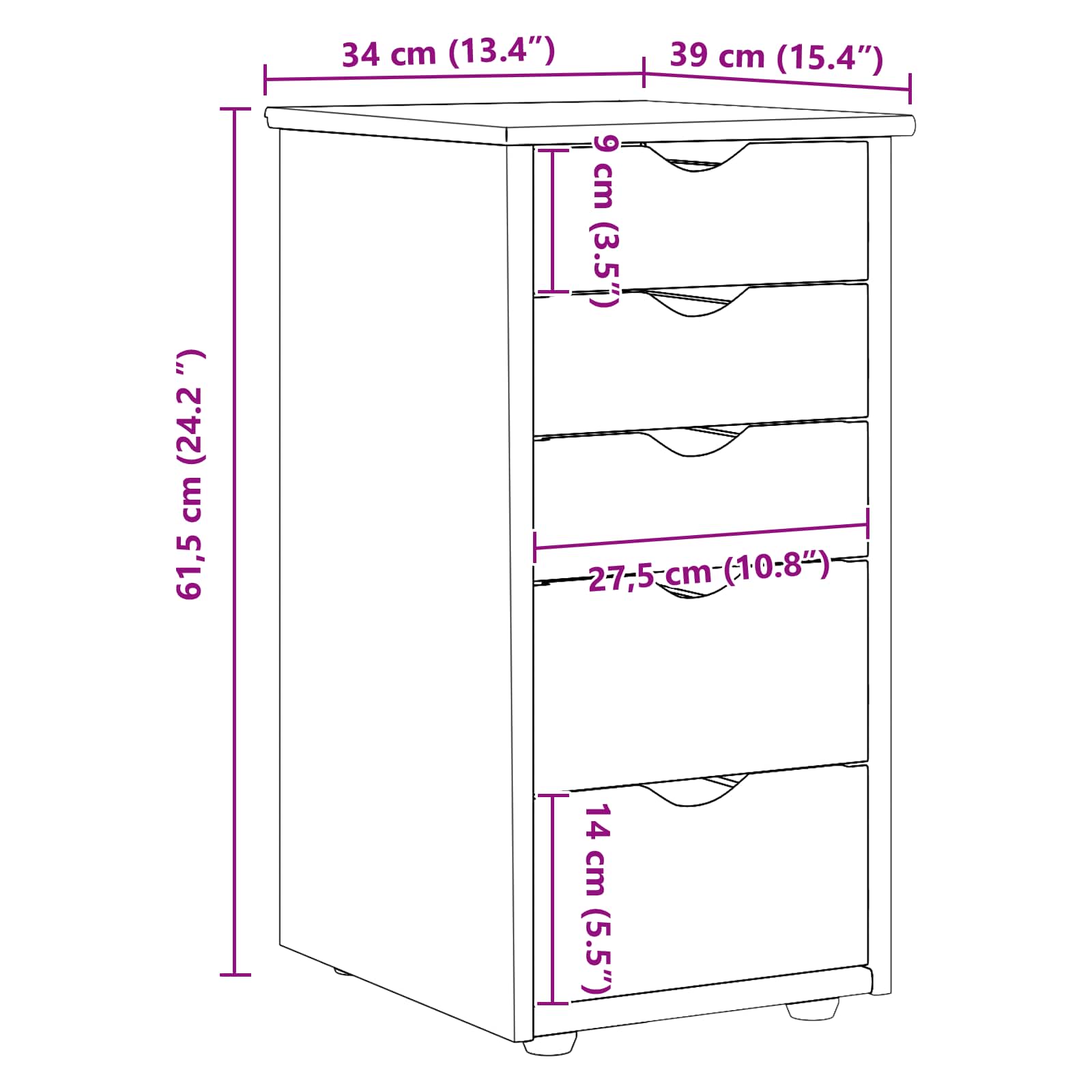 Kabinet Grå 34 x 39 x 61,5 cm Massivt fyrretræ