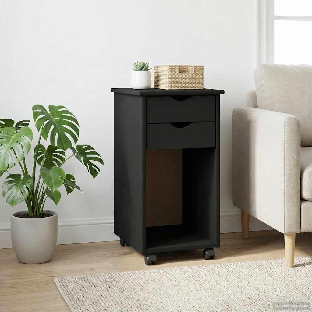 Rullende skab Sort 34 x 39 x 65,5 cm Massivt fyrretræ