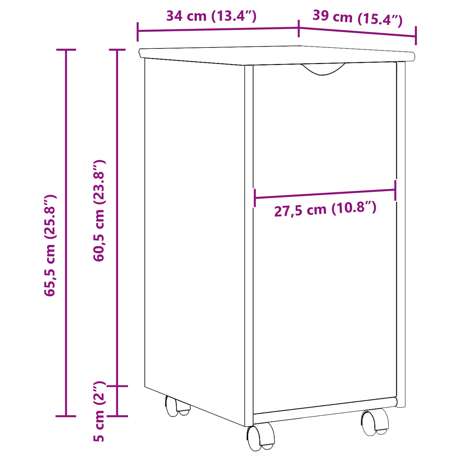 Rullende skab Honningbrun 34 x 39 x 65,5 cm Massivt fyrretræ