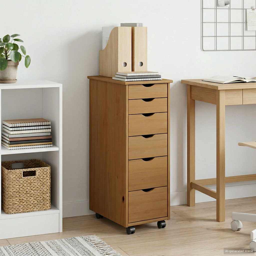Rullende skab Honningbrun 34 x 39 x 93,5 cm Massivt fyrretræ