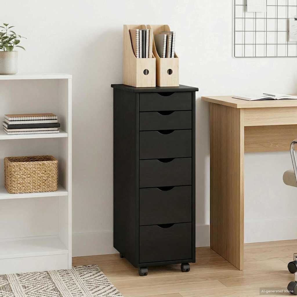 Rullende skab med hjul Sort 34 x 39 x 93,5 cm Massivt fyrretræ