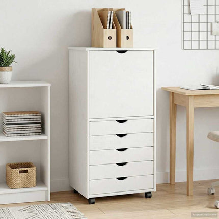 Rullende skab med hjul Hvid 53 x 39 x 103 cm Massivt fyrretræ