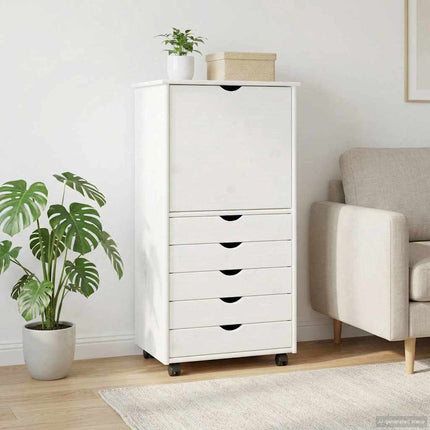 Rullende skab med hjul Hvid 53 x 39 x 103 cm Massivt fyrretræ