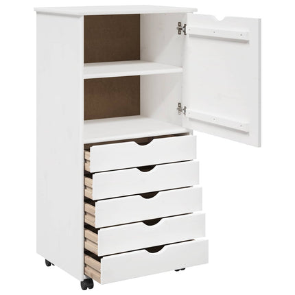 Rullende skab med hjul Hvid 53 x 39 x 103 cm Massivt fyrretræ