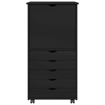 Rullende skab 53 x 39 x 103 cm Massivt fyrretræ Sort