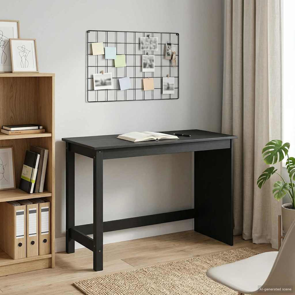 Skrivebord i massivt fyrretræ - sort, 112 × 50 × 75 cm