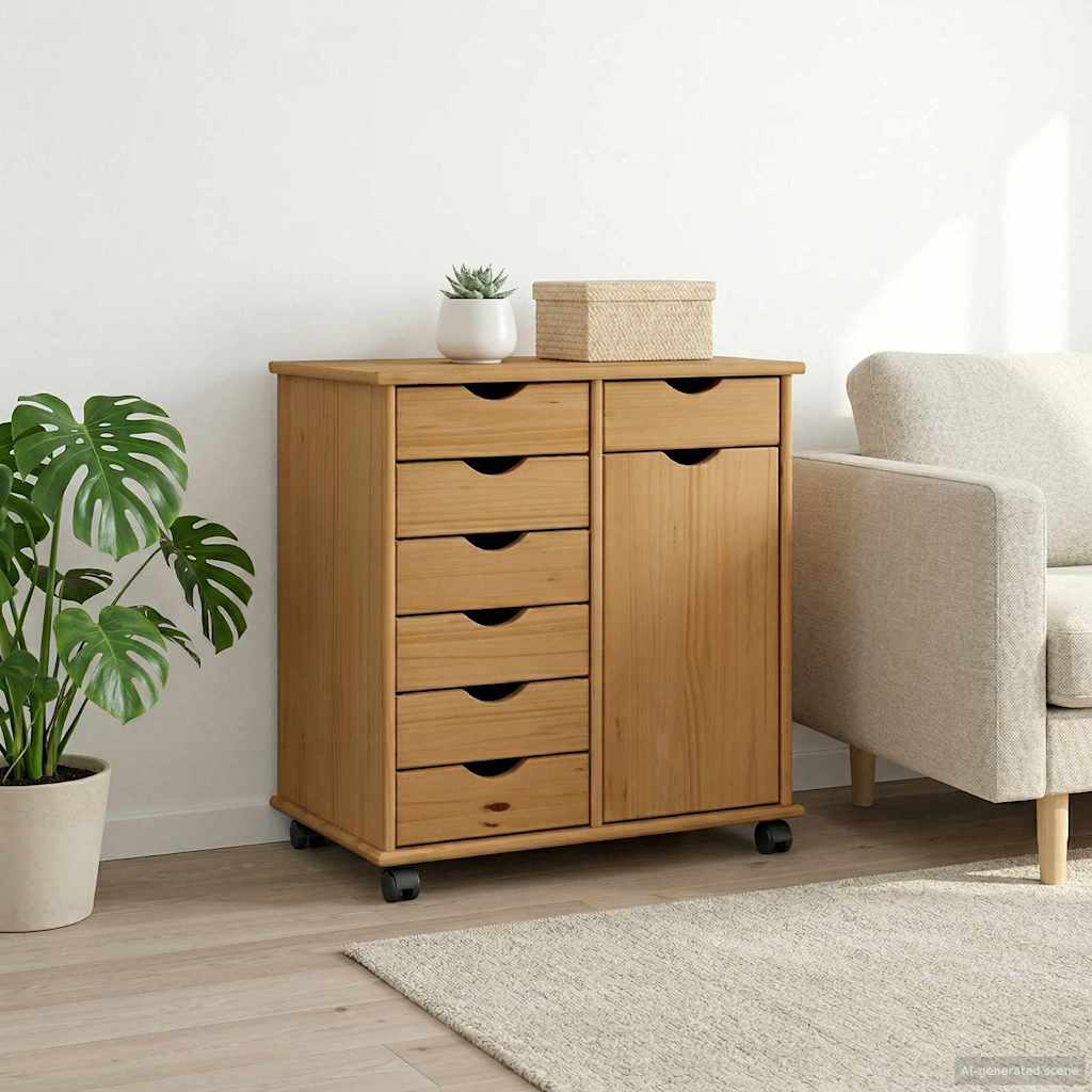 Rullende skab Honningbrun 63,5 x 39 x 65,5 cm Massivt fyrretræ