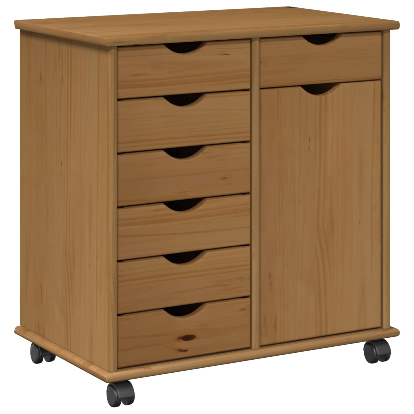 Rullende skab Honningbrun 63,5 x 39 x 65,5 cm Massivt fyrretræ