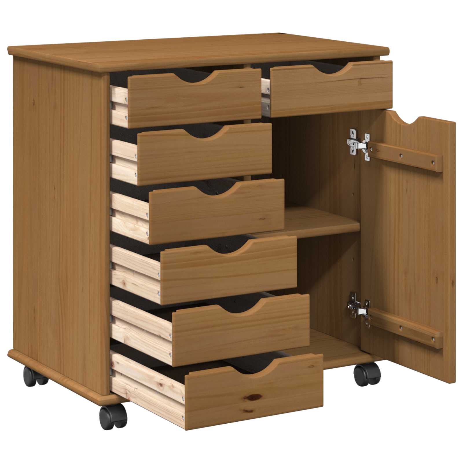 Rullende skab Honningbrun 63,5 x 39 x 65,5 cm Massivt fyrretræ