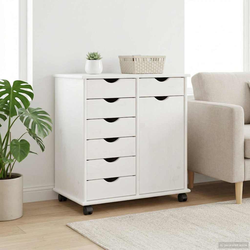 Rullende skab Hvid 63,5 x 39 x 65,5 cm Massivt fyrretræ