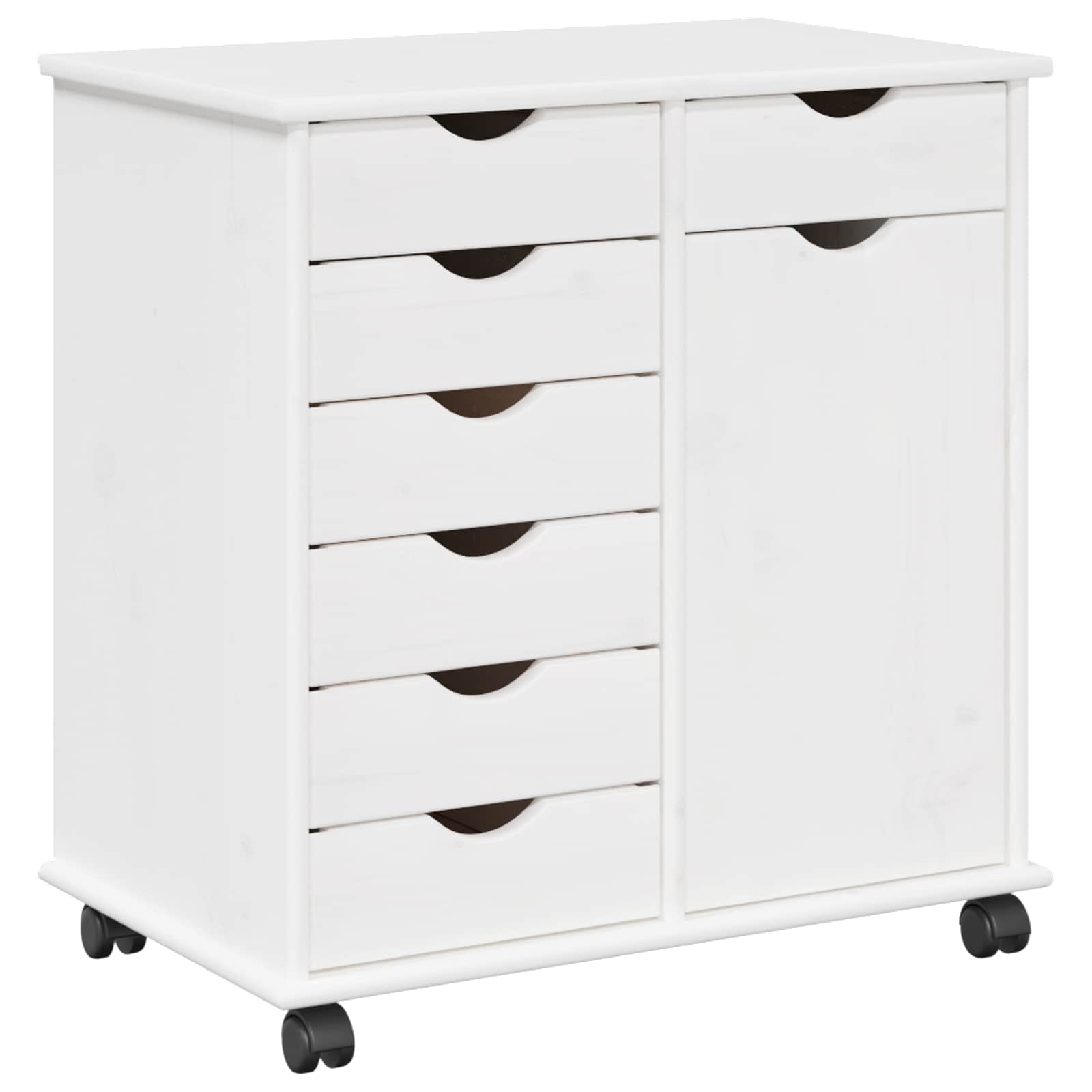 Rullende skab Hvid 63,5 x 39 x 65,5 cm Massivt fyrretræ