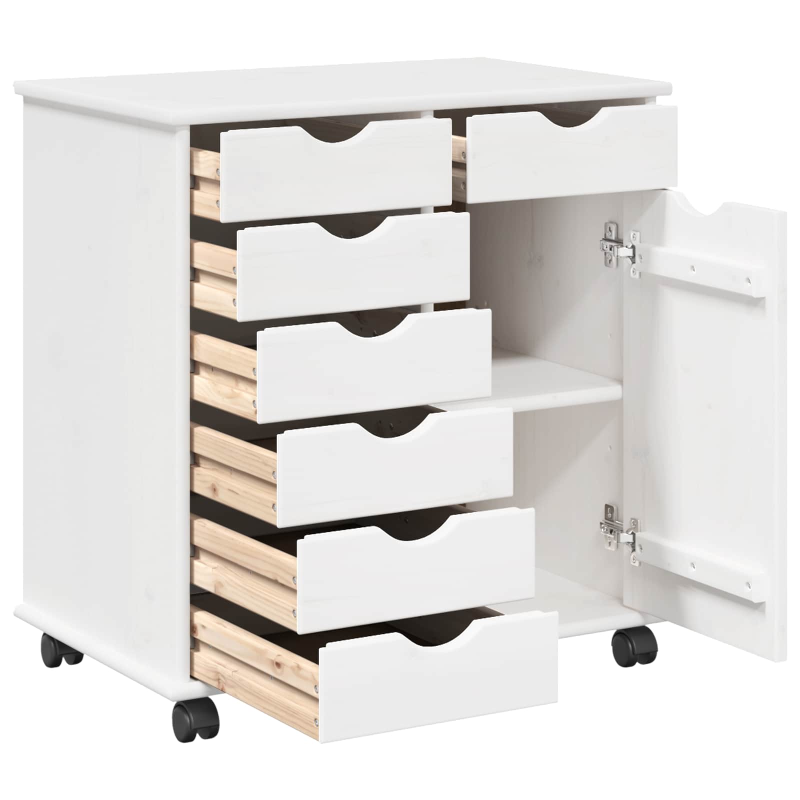 Rullende skab Hvid 63,5 x 39 x 65,5 cm Massivt fyrretræ