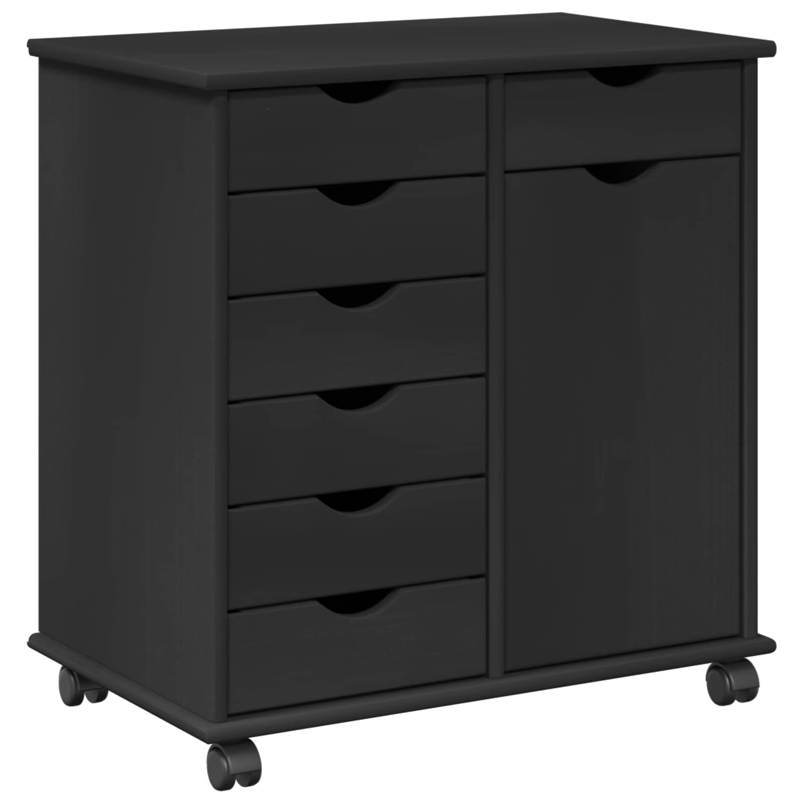 Rullende skab Sort 63,5 x 39 x 65,5 cm Massivt fyrretræ
