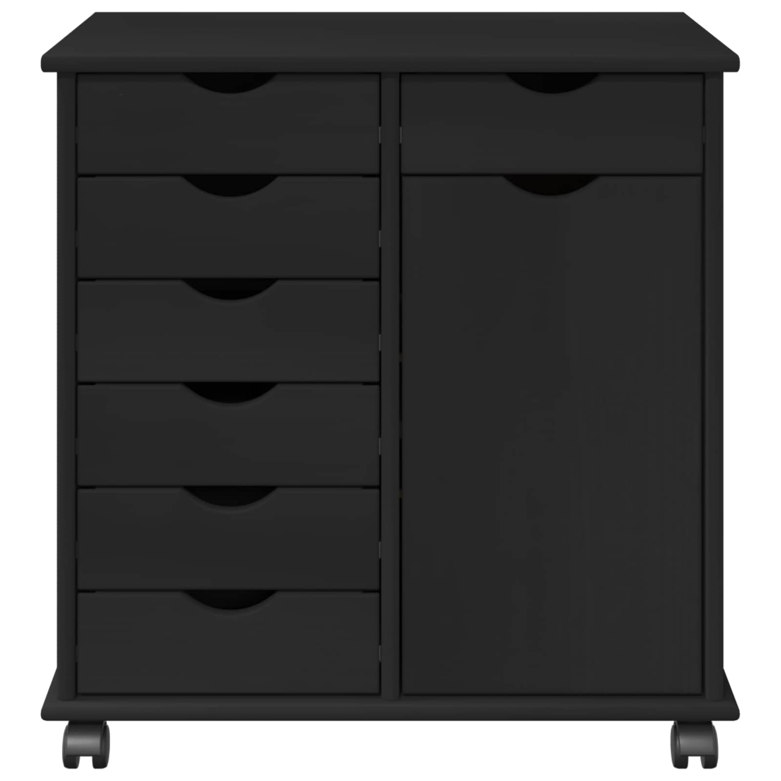 Rullende skab Sort 63,5 x 39 x 65,5 cm Massivt fyrretræ