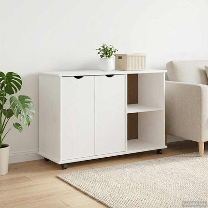 Rullende skab med hjul Hvid 100 x 39 x 65,5 cm Massivt fyrretræ
