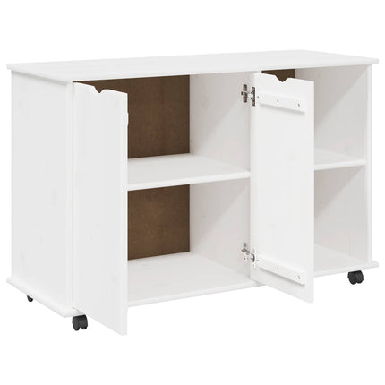 Rullende skab med hjul Hvid 100 x 39 x 65,5 cm Massivt fyrretræ