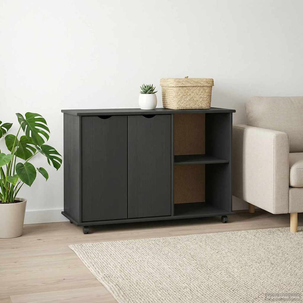 Rullende skab med hjul Grå 100 x 39 x 65,5 cm Massivt fyrretræ