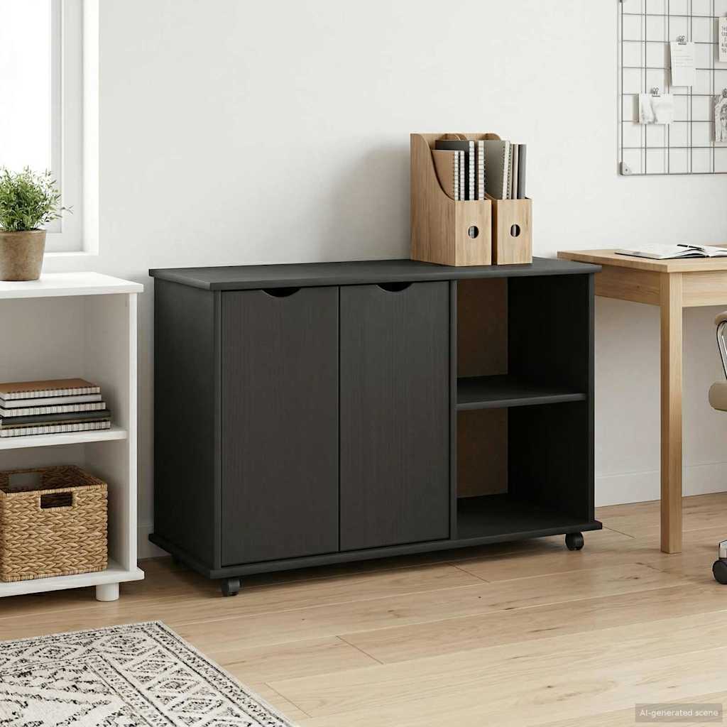 Rullende skab med hjul Sort 100 x 39 x 65,5 cm Massivt fyrretræ