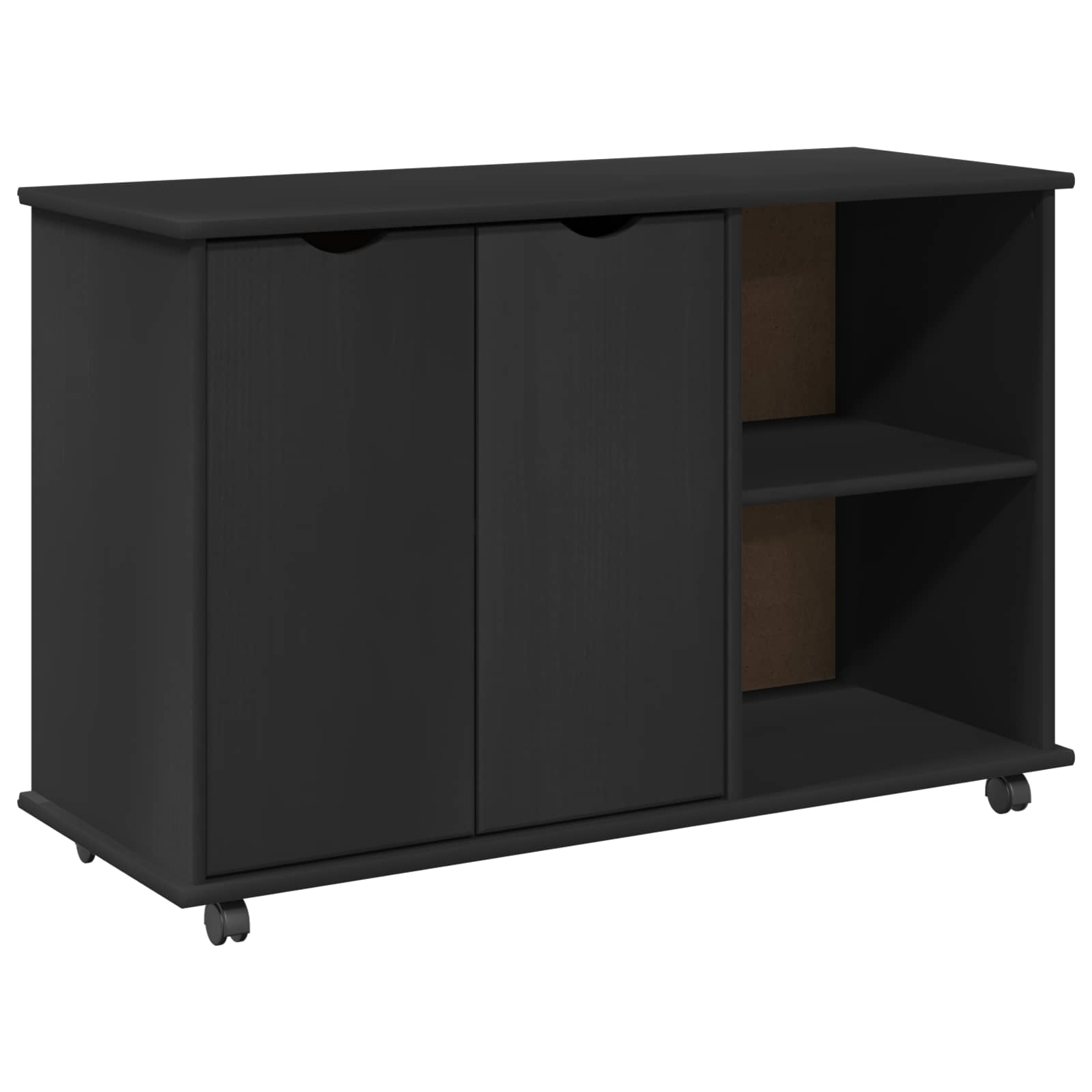 Rullende skab med hjul Sort 100 x 39 x 65,5 cm Massivt fyrretræ