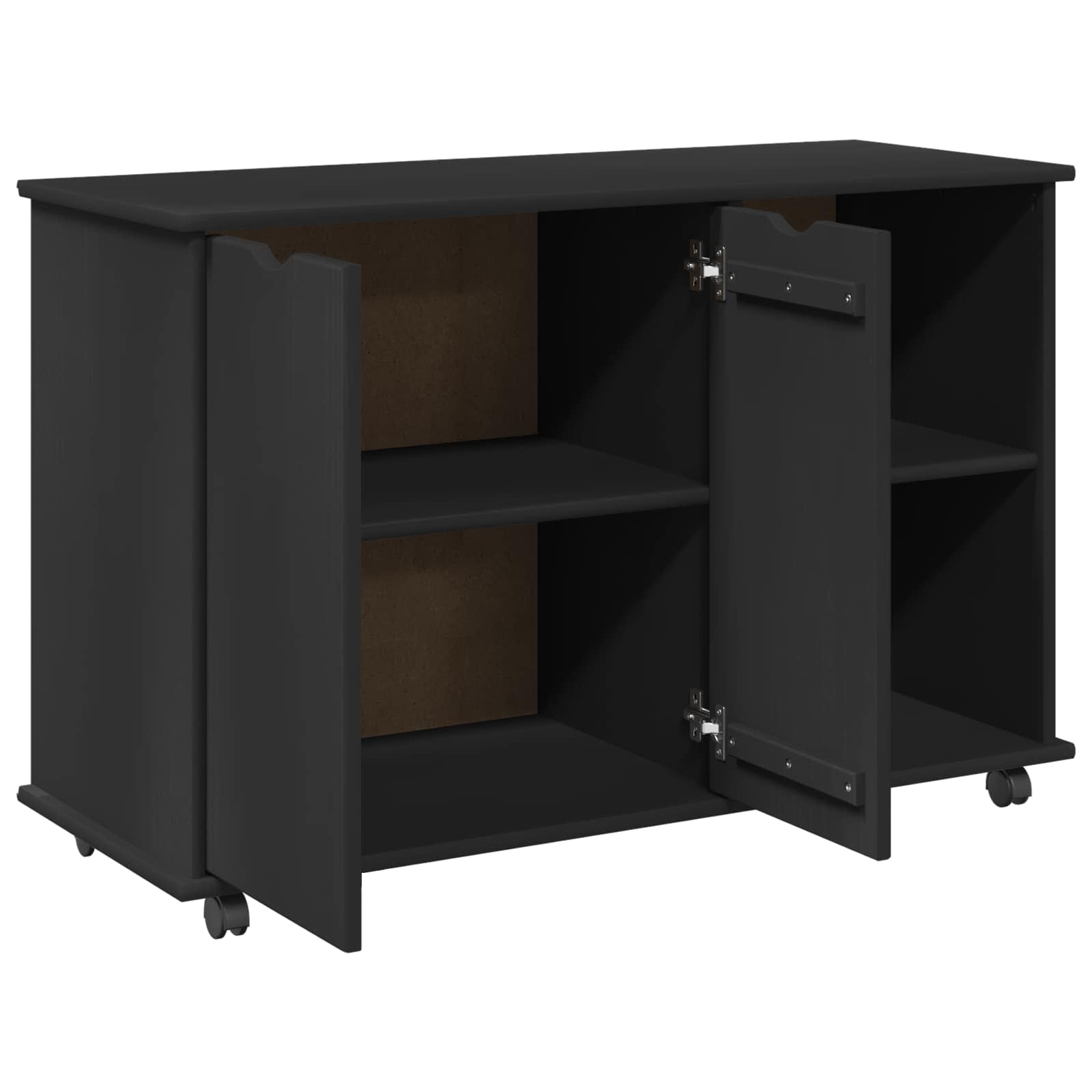 Rullende skab med hjul Sort 100 x 39 x 65,5 cm Massivt fyrretræ