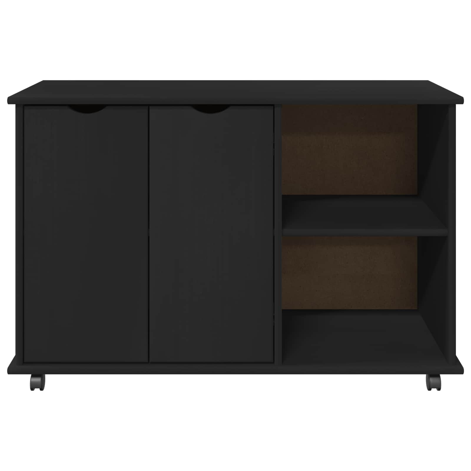 Rullende skab med hjul Sort 100 x 39 x 65,5 cm Massivt fyrretræ