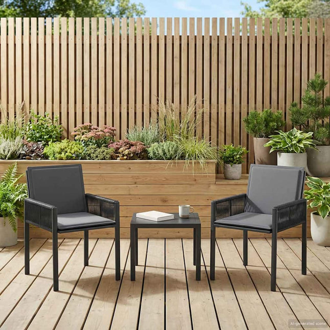 Havestole 2 stk. Sort og Mørkegrå polyrattan