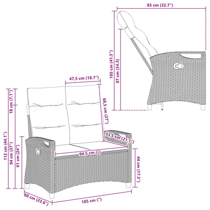 Havebænk Sort og Cream 105 x 60 x 112 cm Stål og Polyester