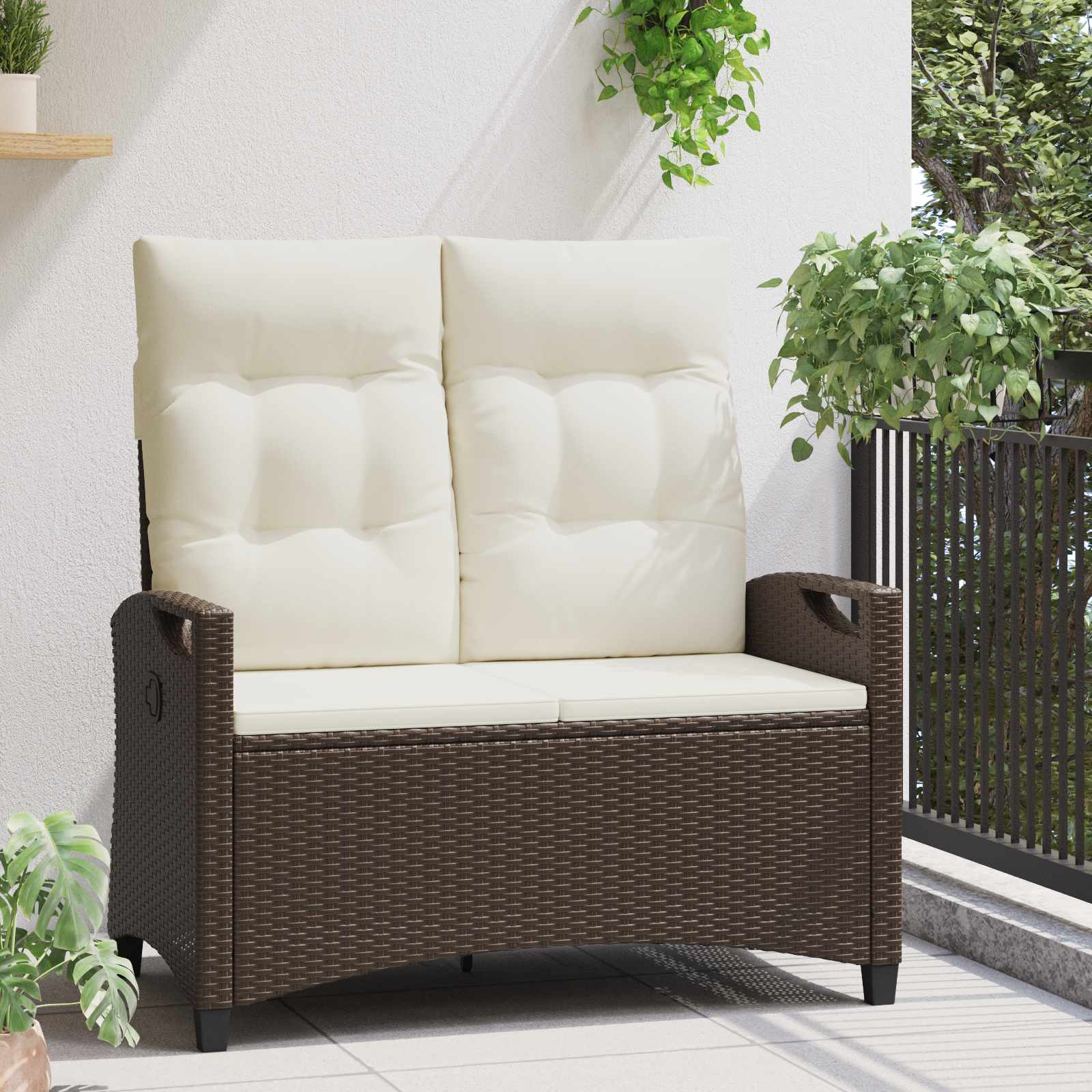Havebænk Brun og Creme 105 x 60 x 112 cm Stål og Polyester
