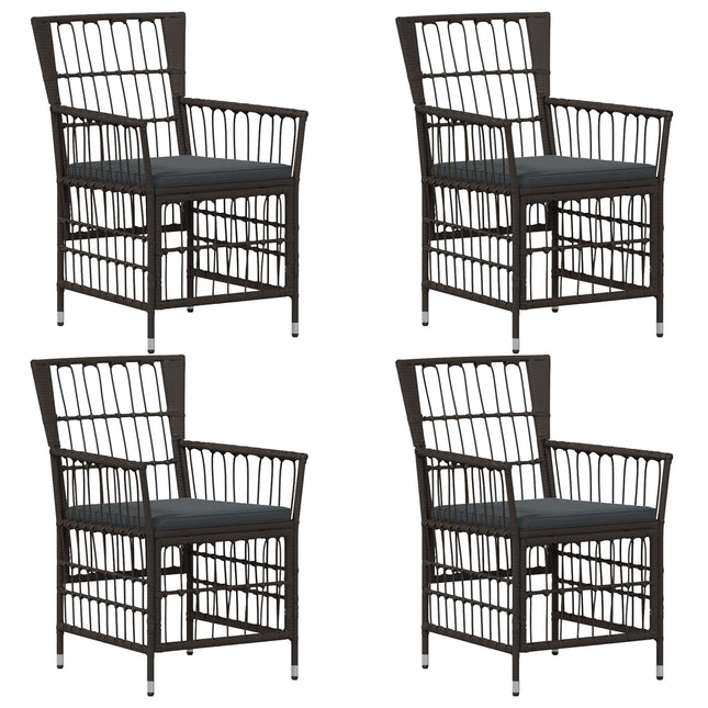 Havestole 4 stk. Sort PE rattan, stål og polyesterstof