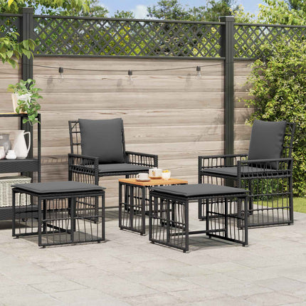 Have møbel sæt 5 stk. Sort og Mørkegrå Stål og Polyrattan