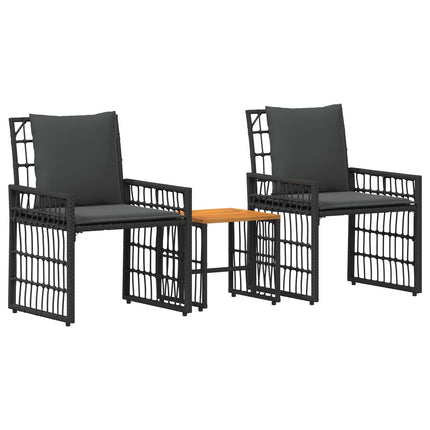 Have møbel sæt 3 stk. Sort og Mørkegrå Stål og Polyrattan