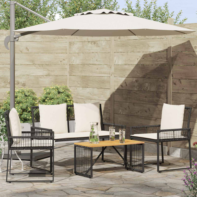 Have møbel sæt med pude 4 pcs Sort og Cremehvid polyrattan