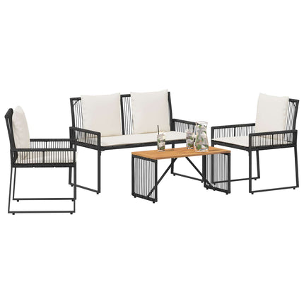 Have møbel sæt med pude 4 pcs Sort og Cremehvid polyrattan